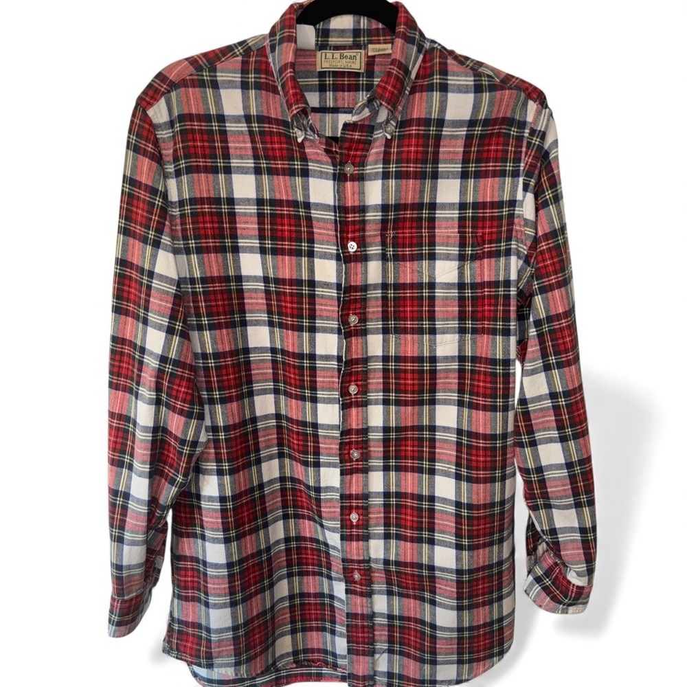Vintage L.L. Bean Men's Red Plaid button up Shirt M Tall